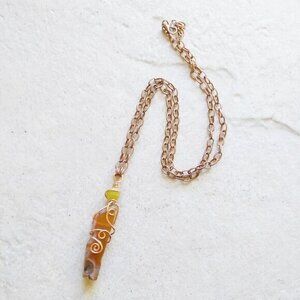 Unpredictably BadA$$! Eclectic Tan Agate Bar Pendant Necklace! Boho Gypsy Hippie